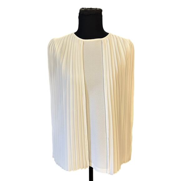 Gracia White Crew Neck Sleeveless Pleated Cape Blouse Size M - Picture 1 of 8